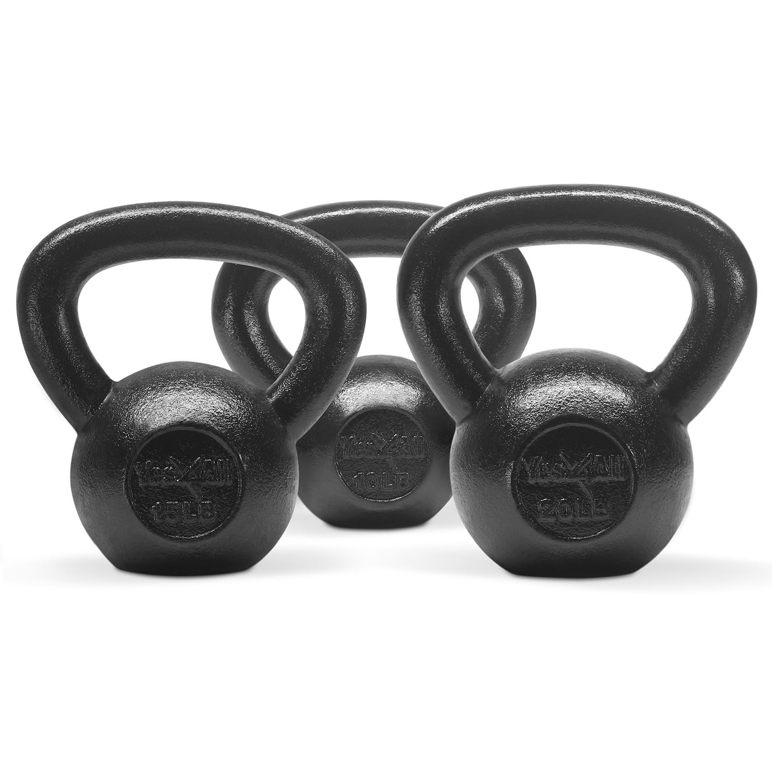 Yes4All Cast Iron Kettlebell Set: 10, 15, 20 LB Strength Training Weights