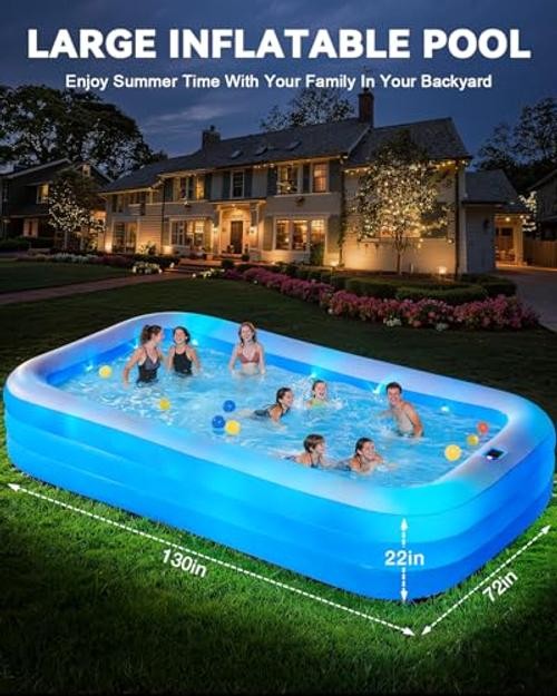Inflatable Pool for Adults, 130″ x 72″ x 22″ Thickened Blow Up with Large
