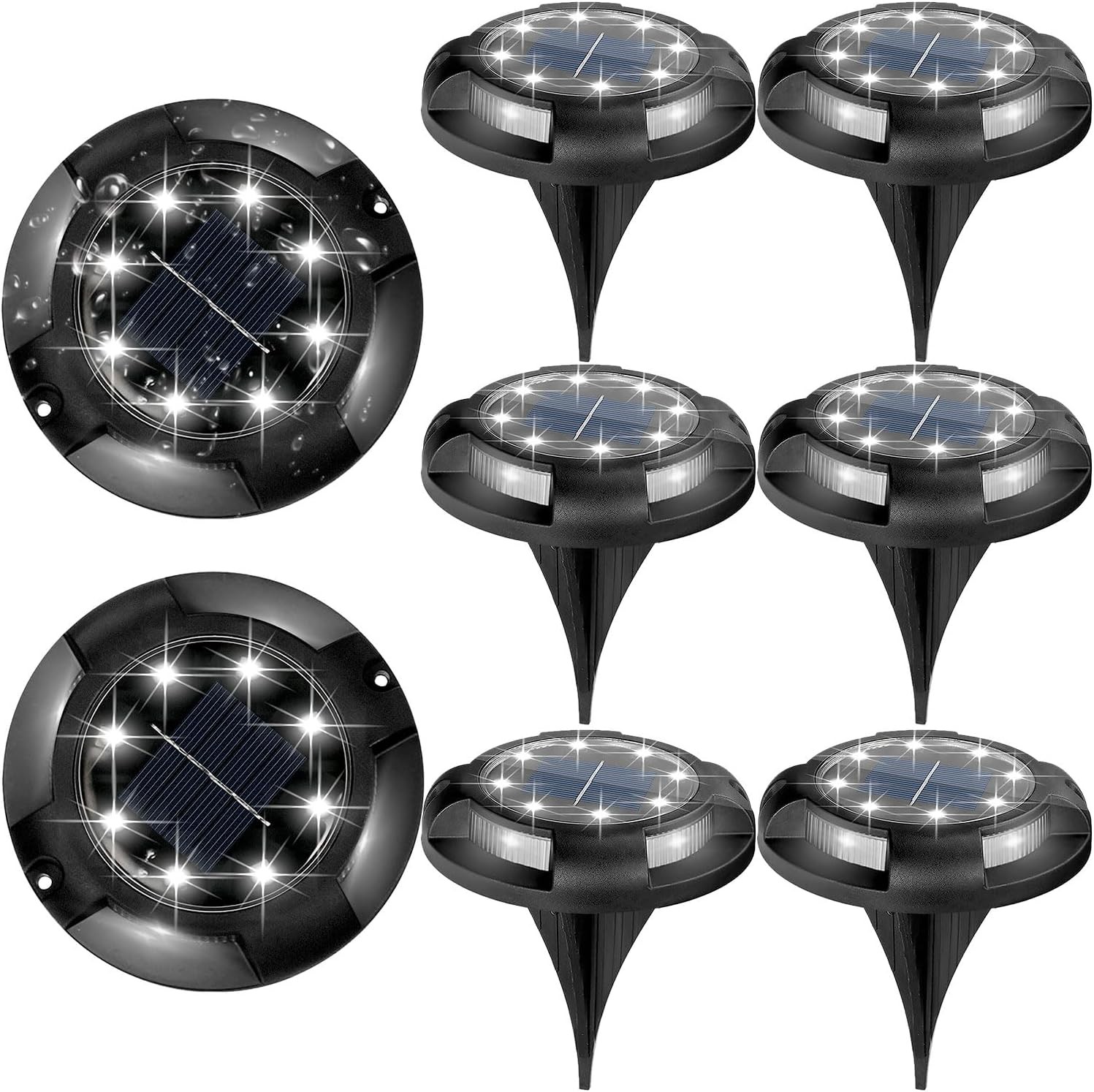 8Pack Solar Ground Lights Outdoor Buried Disk LED Lawn Pathway Garden Yard Lamp