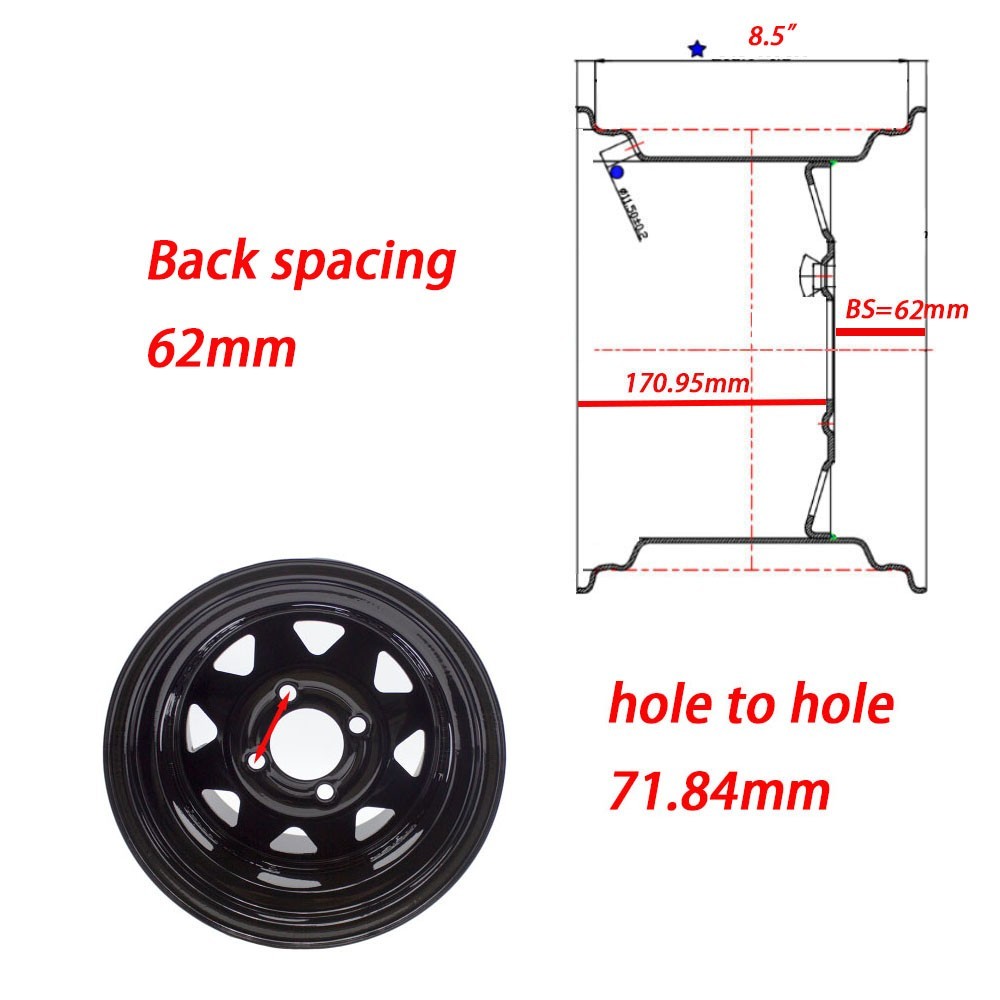 12×8.5 Wheel Rim Mower Garden Lawn Tractors 12″ 4 on 4″ Zero Turn Riding 2.5 BS