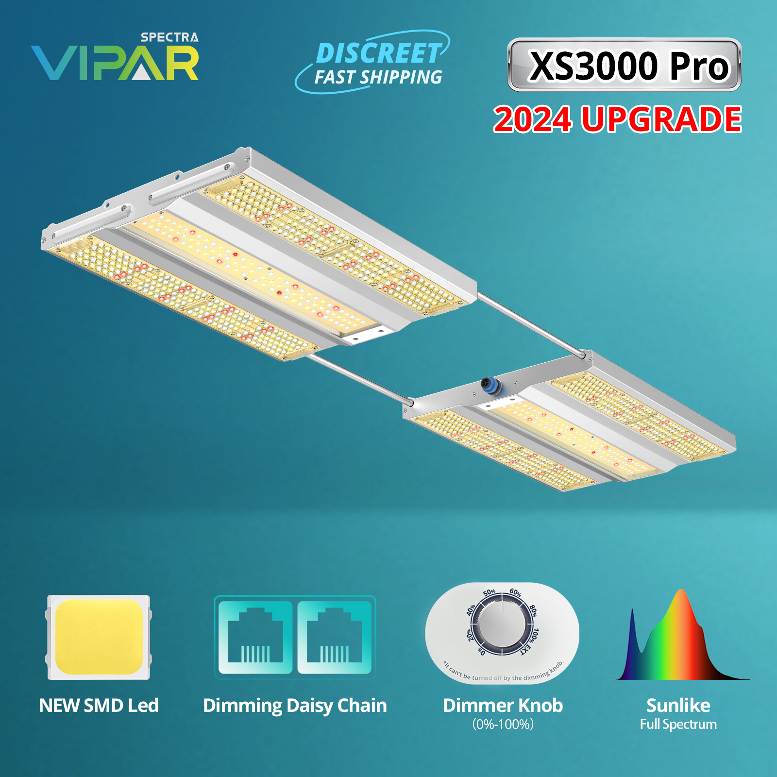 VIPARSPECTRA NEW XS3000 Pro LED Grow Light Full Spectrum Indoor Plant Veg Flower