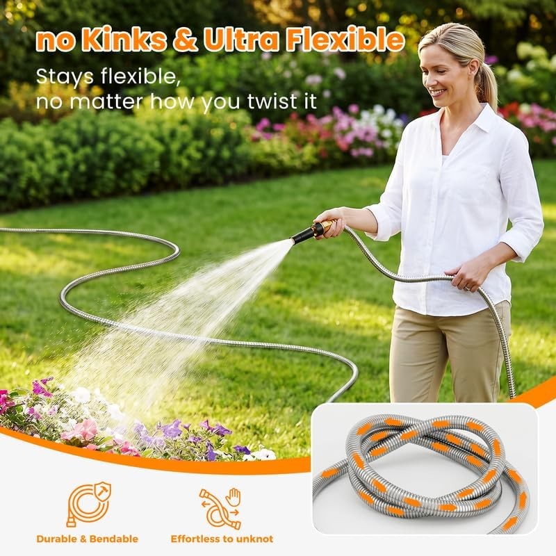 Stainless Steel Garden Hose 100ft Expandable Flexible for Yard