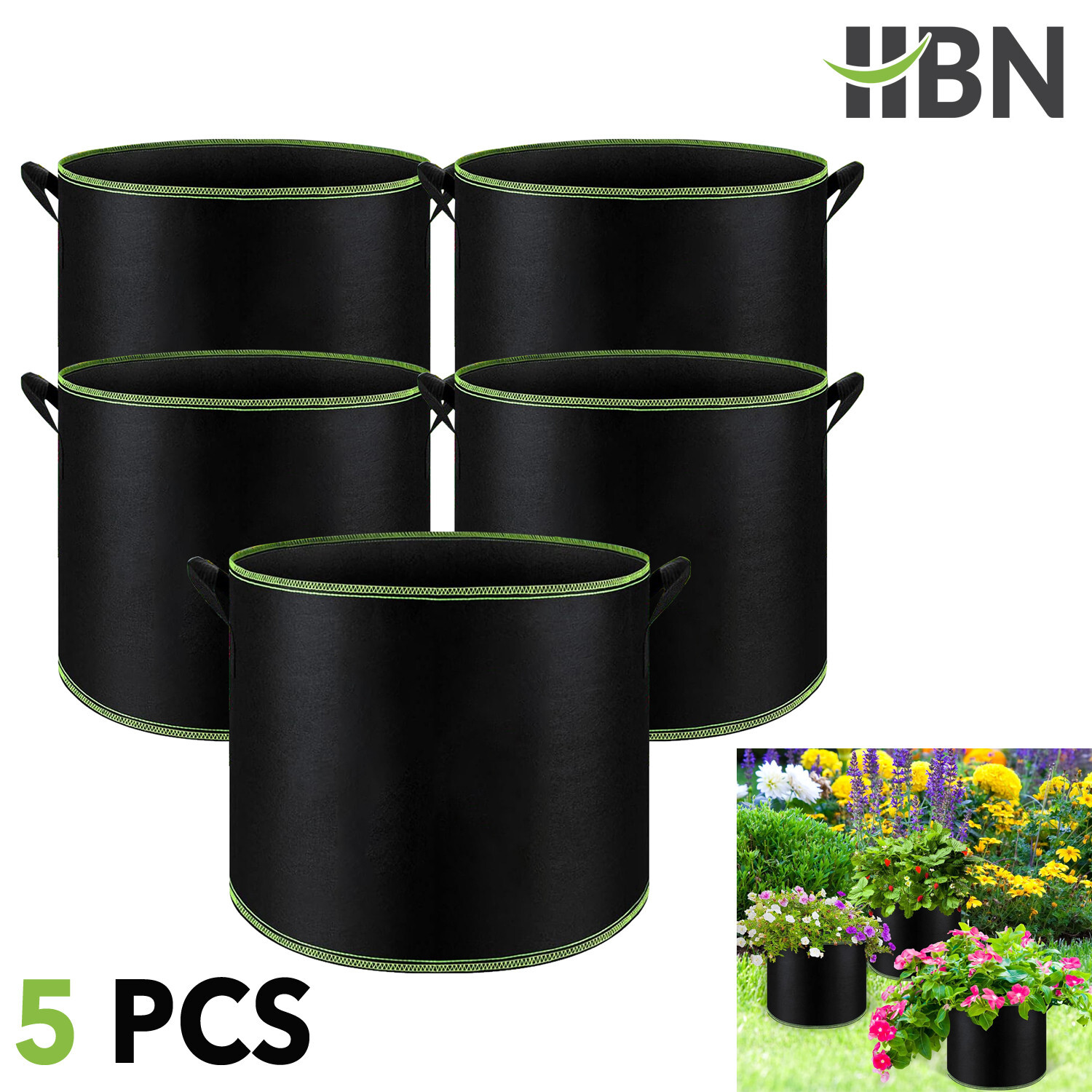 5Pcs 10 Gallon Grow Bags with Handles, Thickened Nonwoven Fabric Pots Heavy Duty