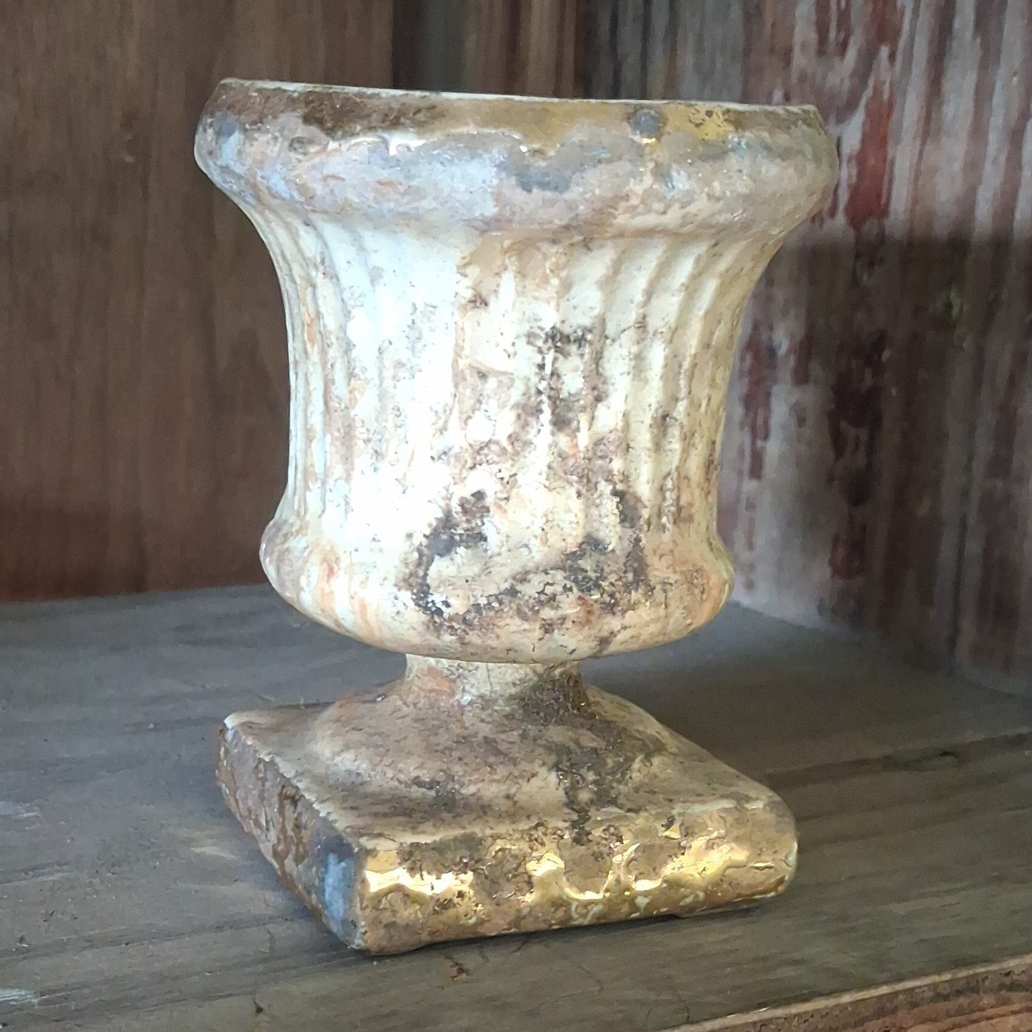 Concrete Urn Planter Pot White & Gold, Small 4 in, Indoor/Outdoor Weatherproof