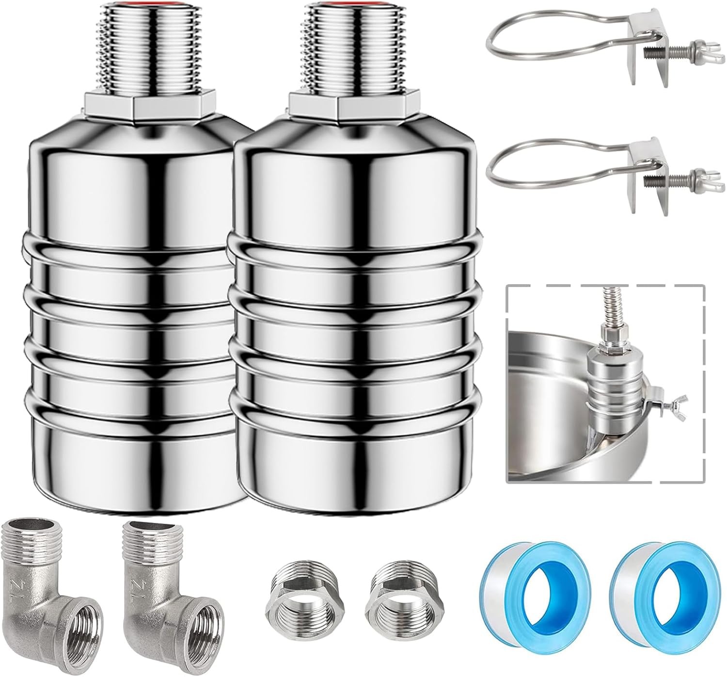 2 Pack 304 Stainless Steel Automatic Water Level 1.8*1.8*3.5 IN, 2 pack