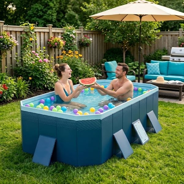Large Rectangular Foldable Above Ground Outdoor Kids Adults Kiddie Swimming Pool