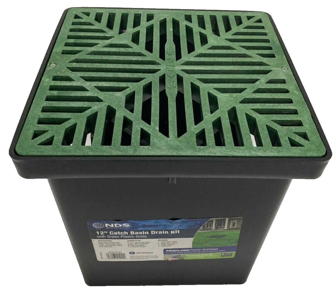 NDS Catch Basin 12 inch Drain Kit with Plastic Grate, Yard Landscaping Drainage
