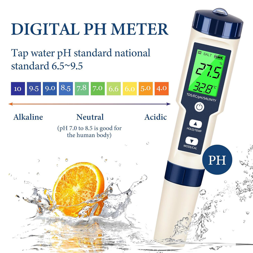 PH/TDS/EC/Salinity/Temperature 5 In 1 Digital Water Quality Meter Tester Tool US