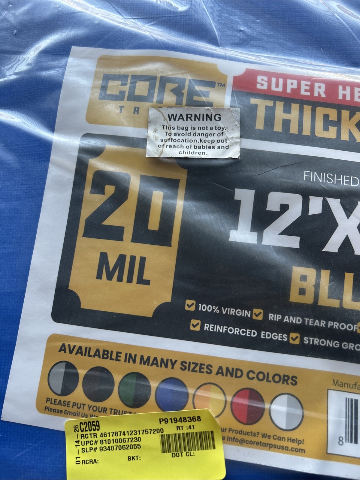 CORE 12×12 ft 20 Mil Super Heavy Duty Thick Tarp Blue Waterproof