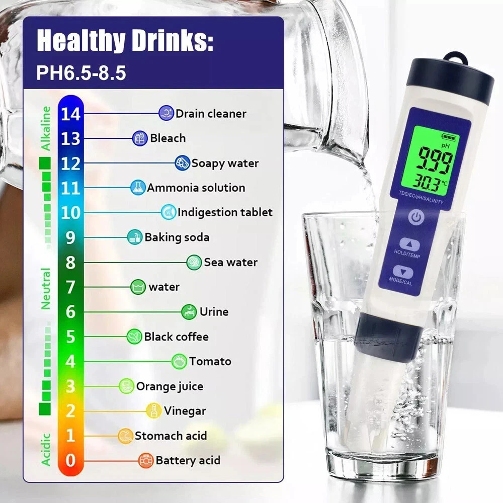 PH/TDS/EC/Salinity/Temperature 5 In 1 Digital Water Quality Meter Tester Tool US