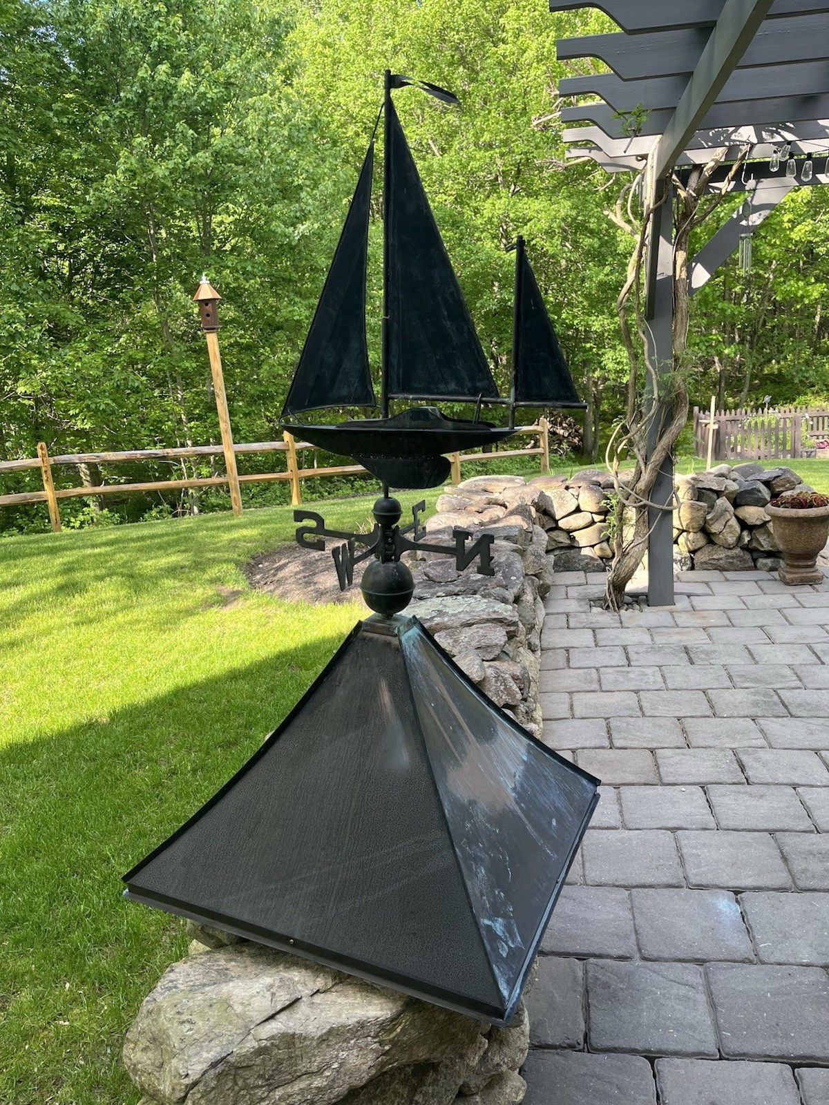 Copper Brass Sailboat Weathervane On Stand Sailboat Decor Complete Set 80”H