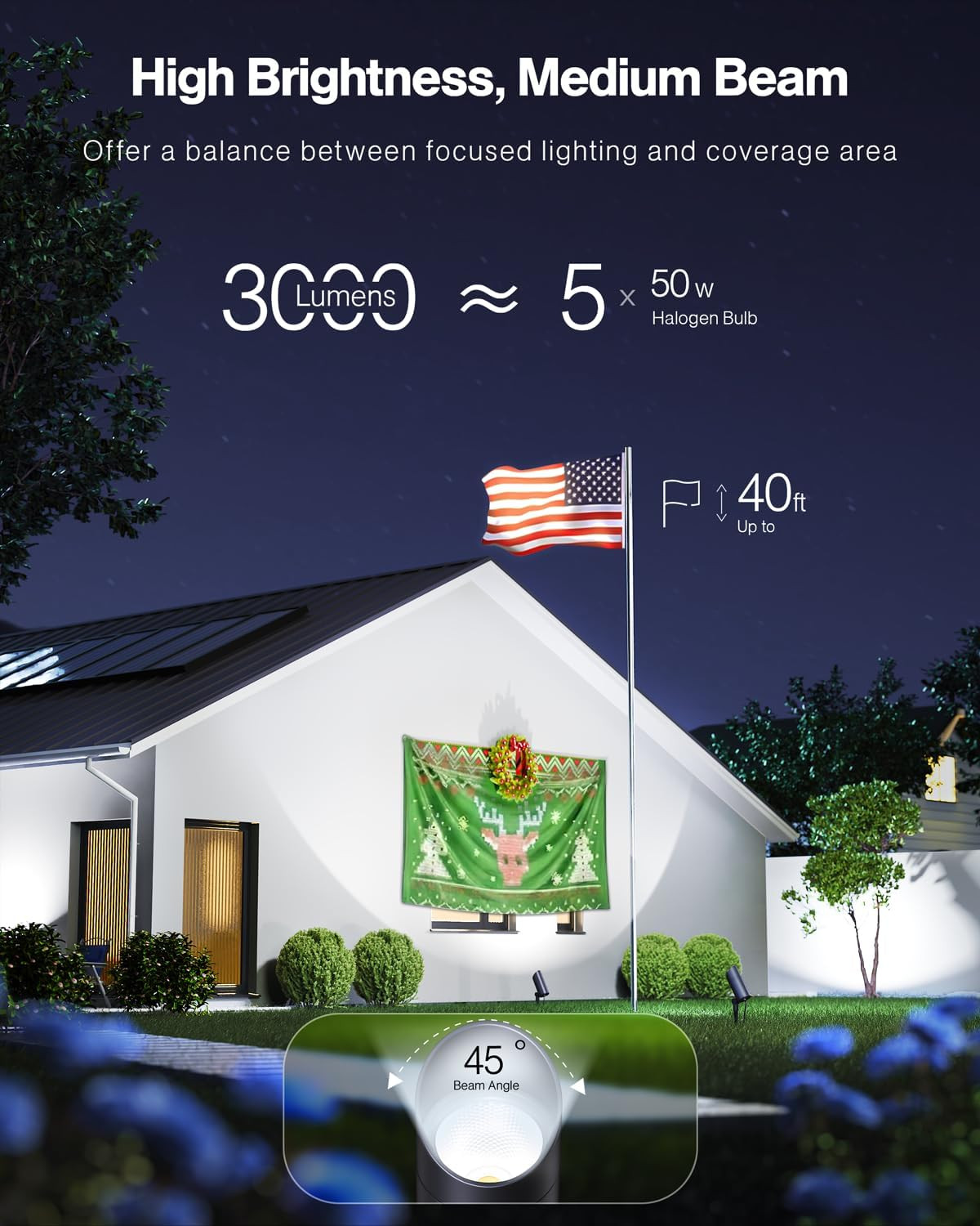 1 Pack 30W Outdoor LED Spotlight 120V 3000LM 5000K Spot Lights Waterproof Landsc