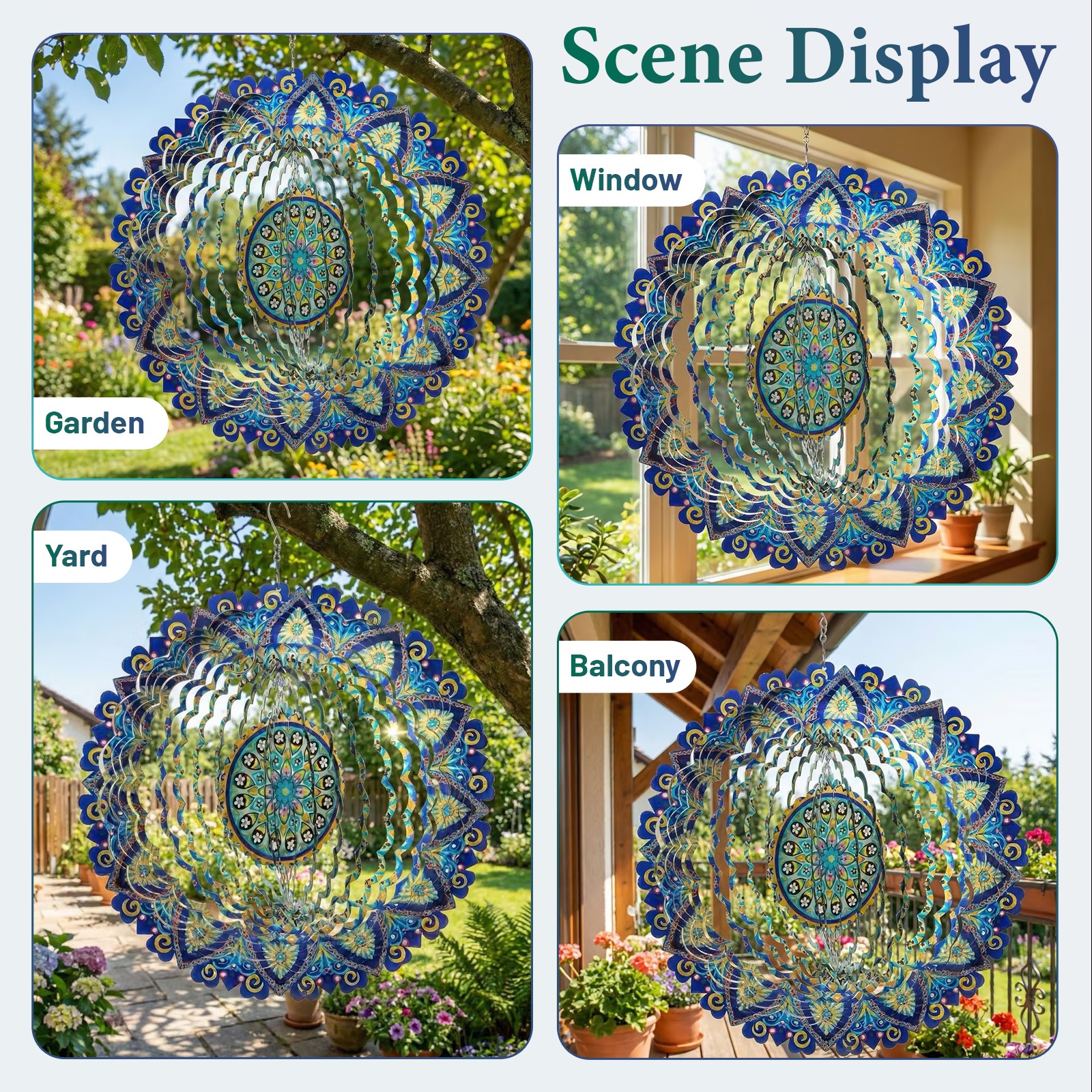 3D Mandala Wind Spinner Metal Hanging Wind Sculpture Outdoor Garden Home Decor