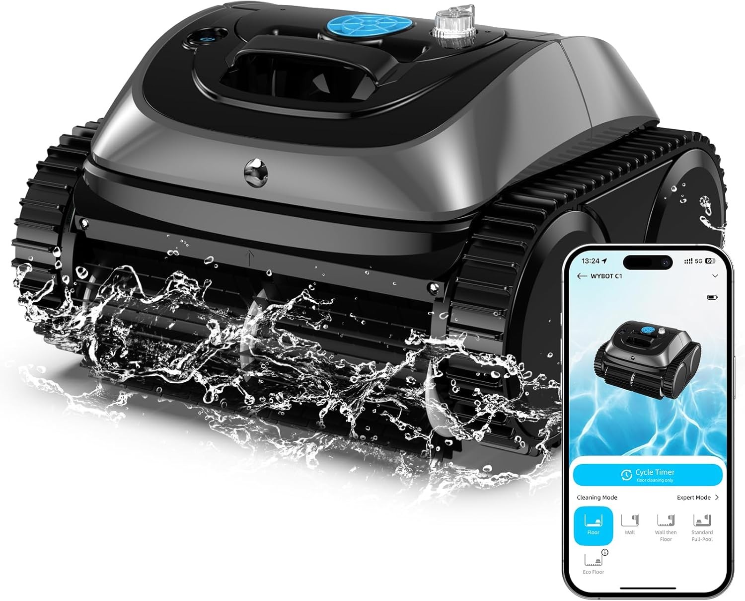 WYBOT C1 Pool Cleaner Wall Climb Cordless Robotic Pool Robot In-Ground Pools B
