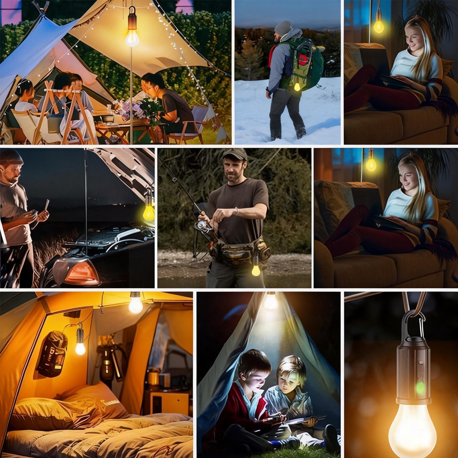 4Pcs Solar Hanging LED Light Bulb Outdoor Waterproof Tent Camping Lights Lamp US