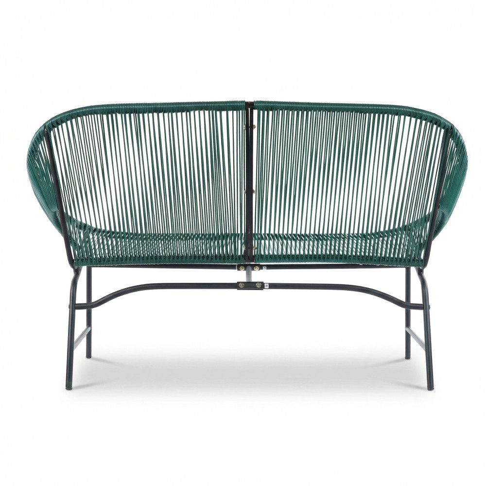 Wicker Love Seat Outdoor Patio Furniture Green Rattan Iron Frame
