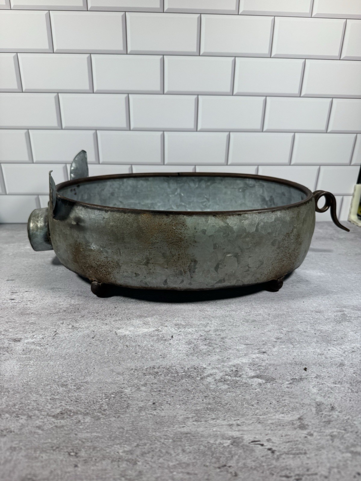 Galvanized Metal Pig Planter Rustic Farmhouse Trough Centerpiece 14”