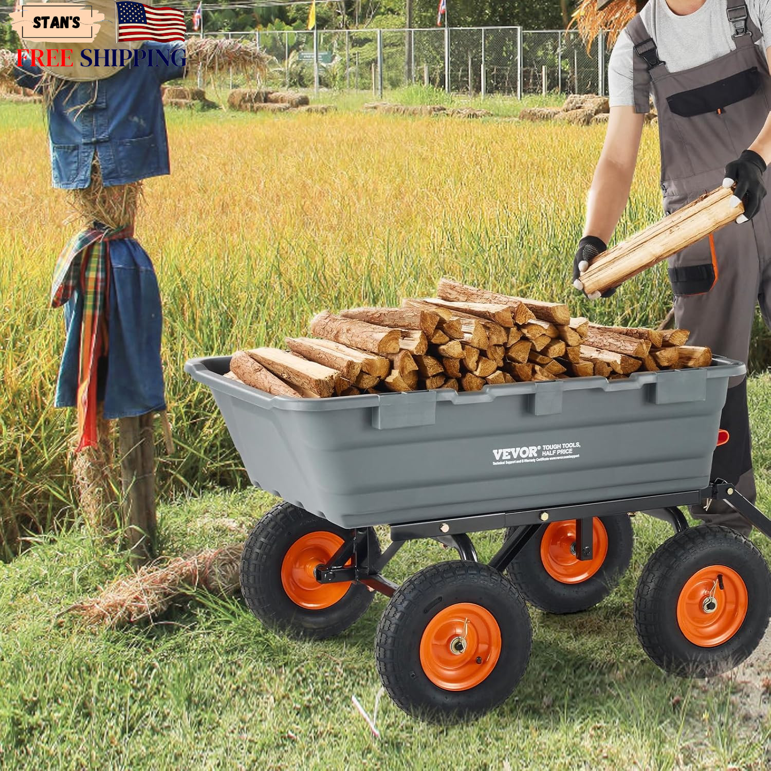 1200lbs 7Cu.Ft. Garden Dump Cart with 2-in-1 Convertible Handle and 13in All …