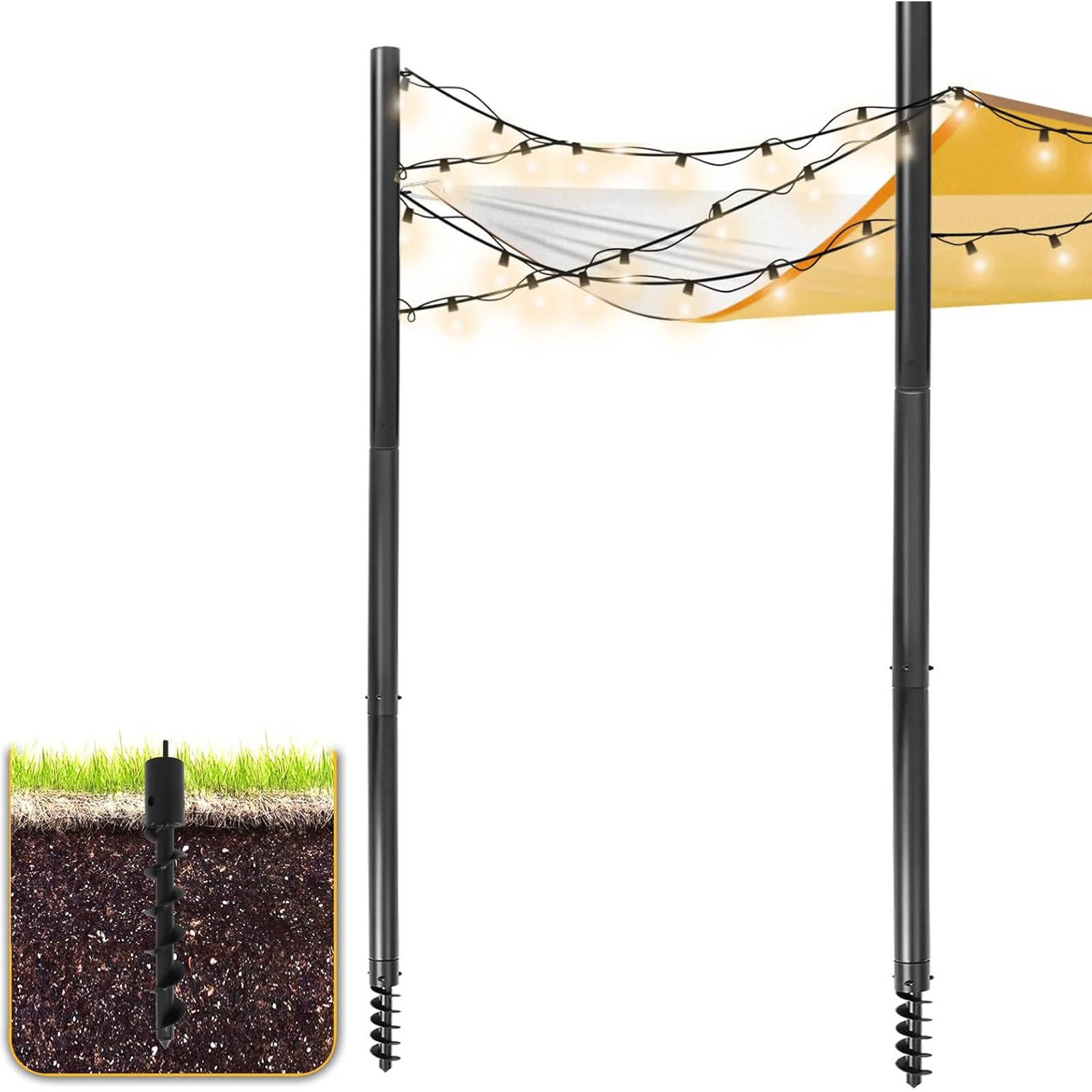 2X 10FT Shade Sail Poles Kit for Outdoor Sun Shade Cloth Garden Yard & Backyard