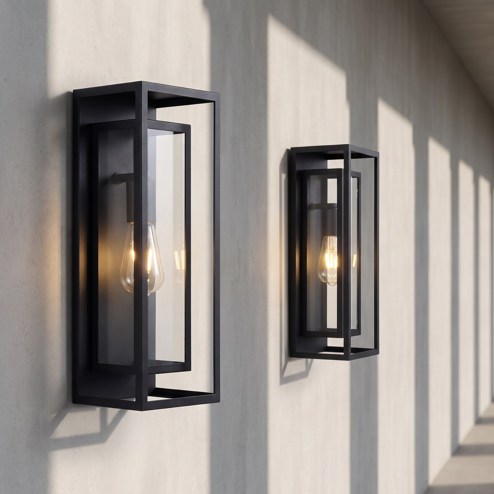 2 Pack 18″ Black Modern Outdoor Wall Lantern Glass Entryway Patio Sconce Light