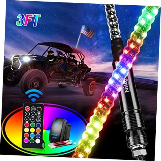 1PC 3FT Spiral Led Whip Light w/Chasing/Dancing Lights RF Remote 3FT -1PC RGB
