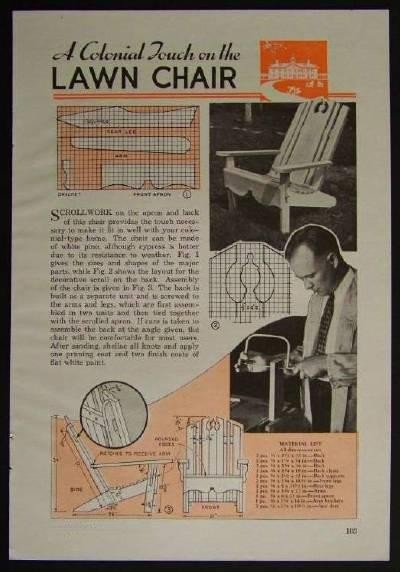 Colonial LAWN CHAIR 1941 HowTo Build PLANS Outdoor Deck Furniture