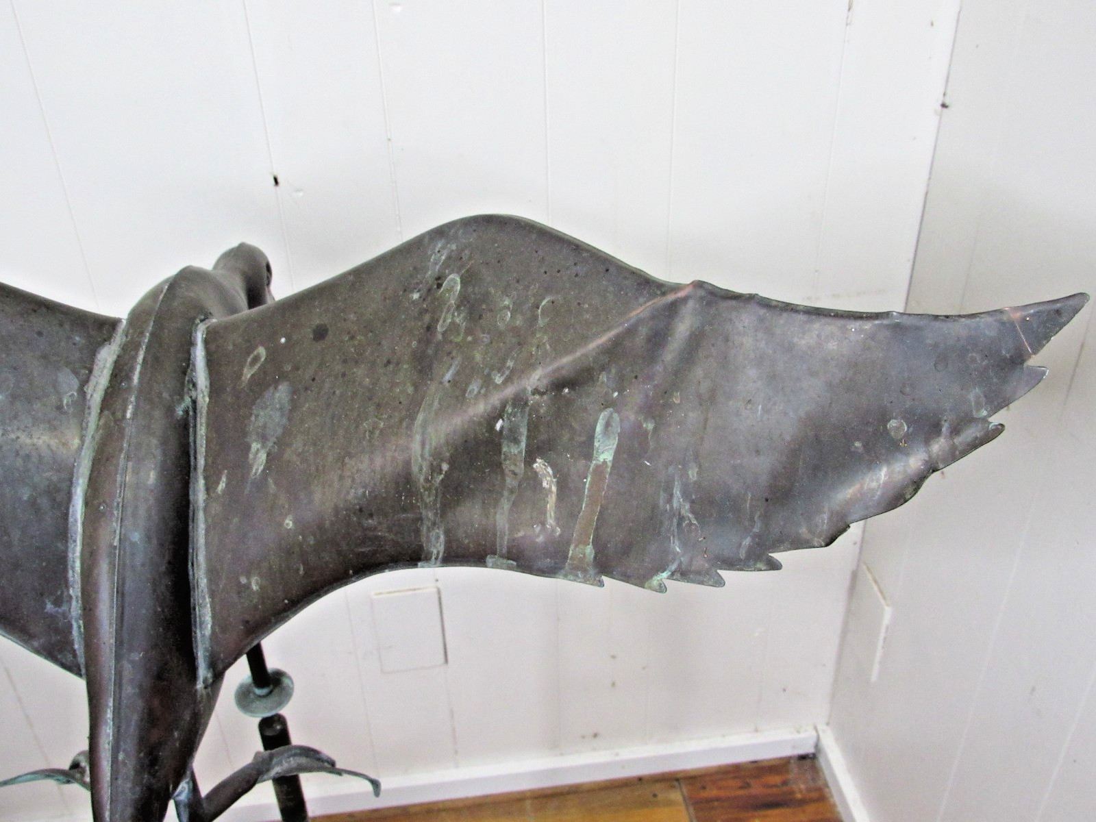 Vintage Full Size Copper Landing Flying Duck Weathervane Nice Patina
