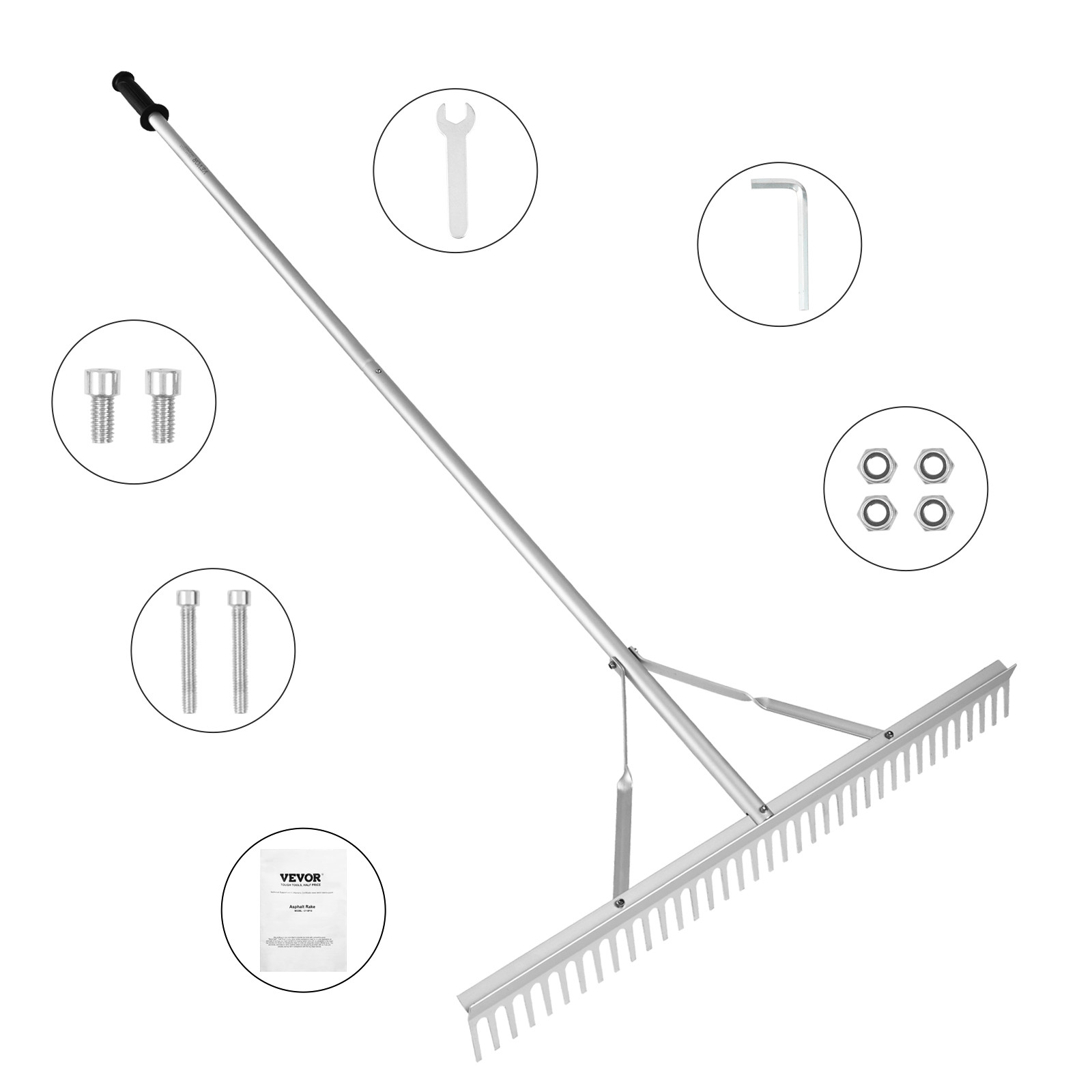 VEVOR Landscape Rake 36″ Head Aluminum Landscape Rake 75″ Adjustable Handle