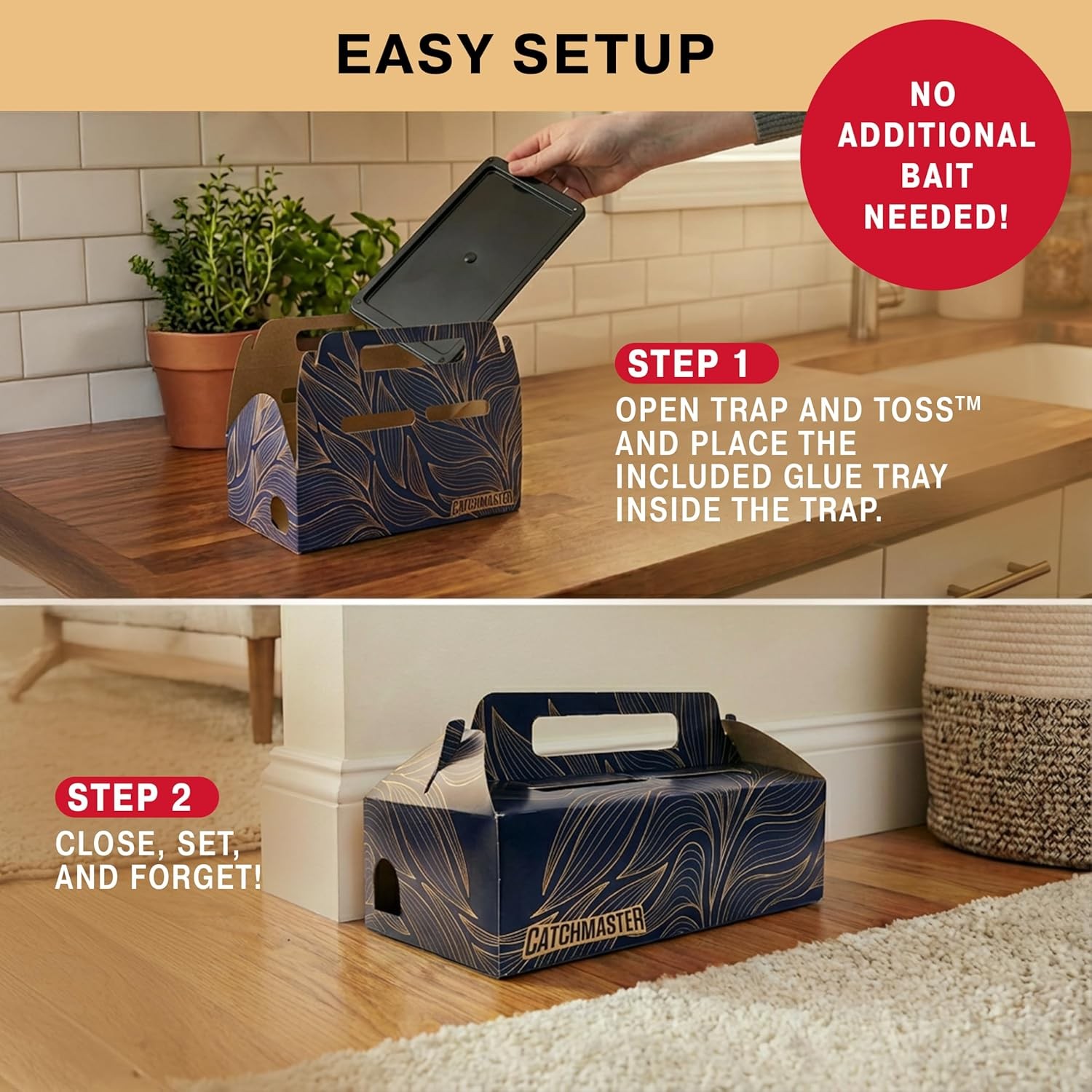 Catchmaster Catch & Toss: No-Touch Disposable Mouse Glue Traps Indoor – 2 Pack