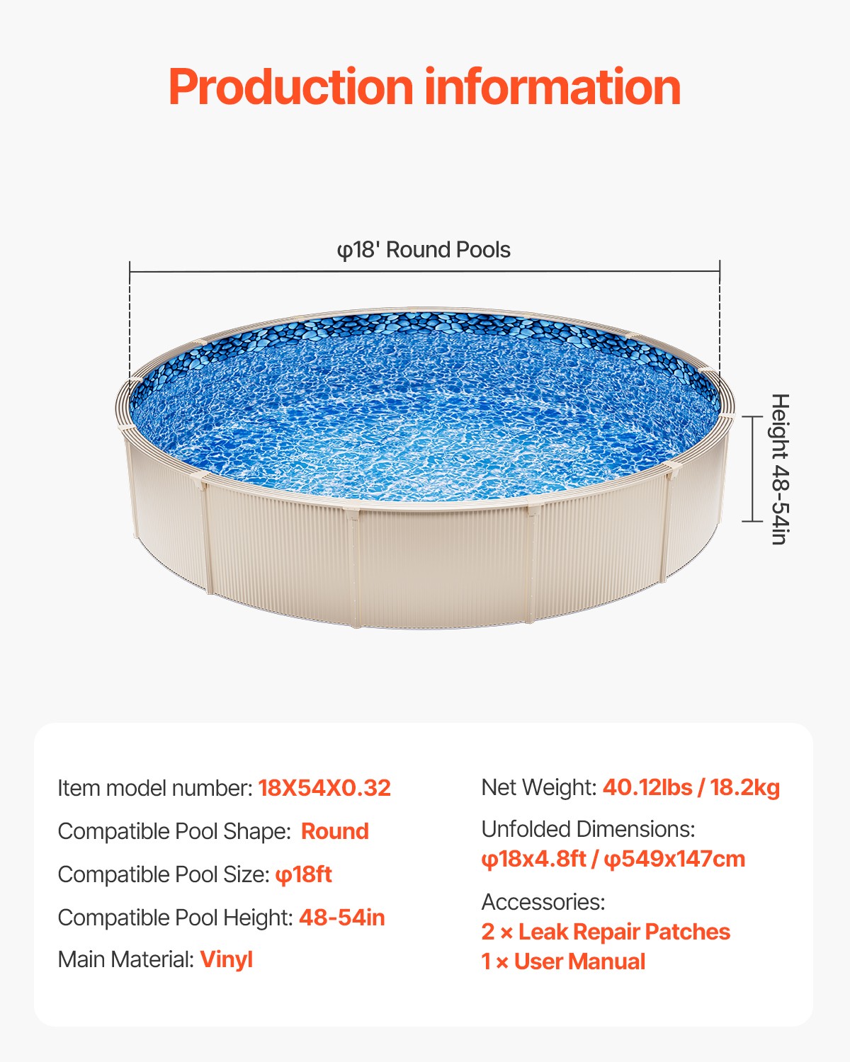 Round Pool Liner 18ft Overlap Style Pool Liner 54in Wall Height Durable