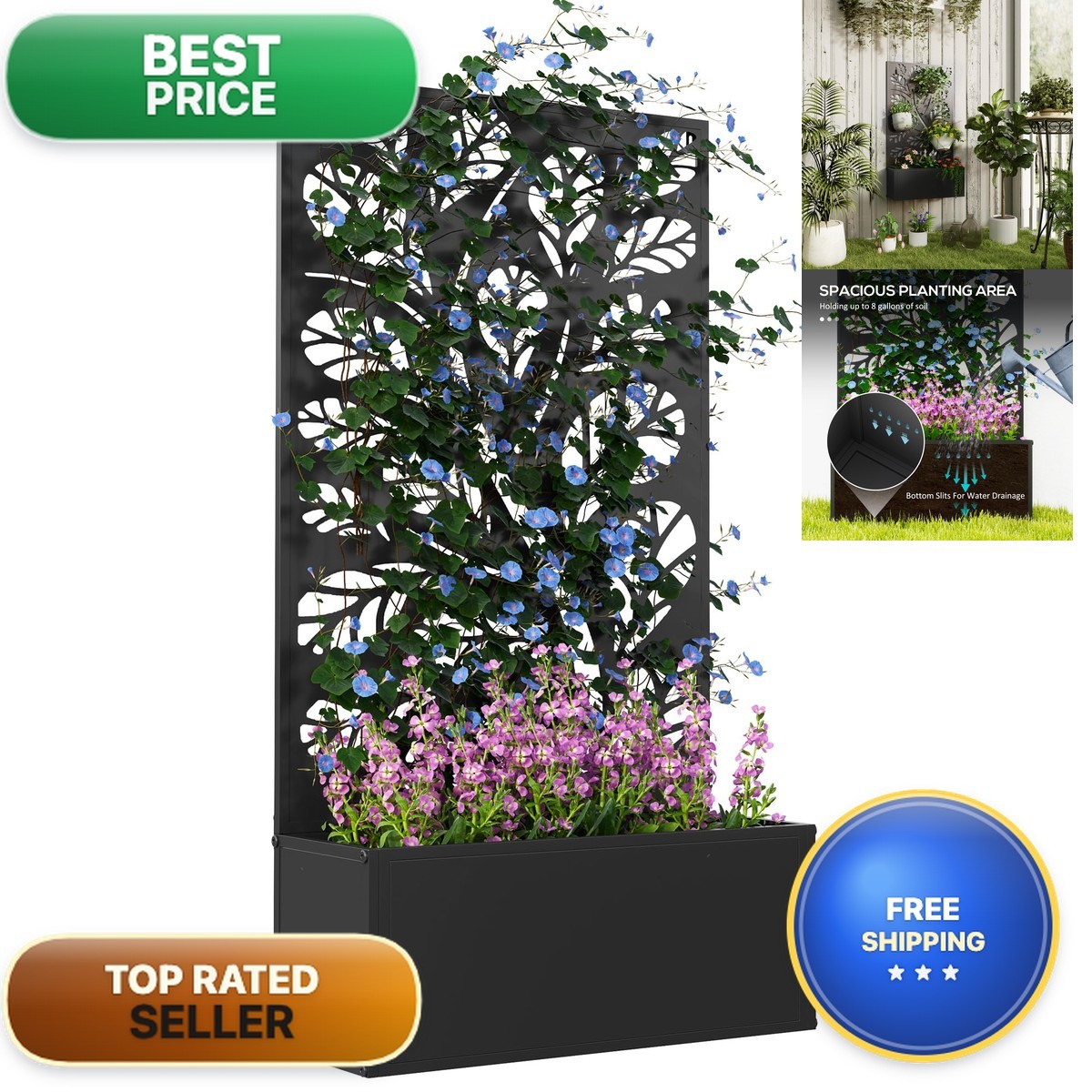 Outsunny Metal Raised Garden Bed with Trellis, Twigs and Leaves Cut-Outs