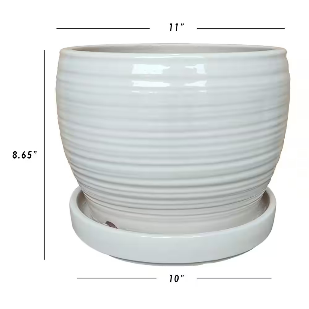 11 In. Rosalie White Glazed Ceramic Planter (11 In. D X 8.7 In. H)
