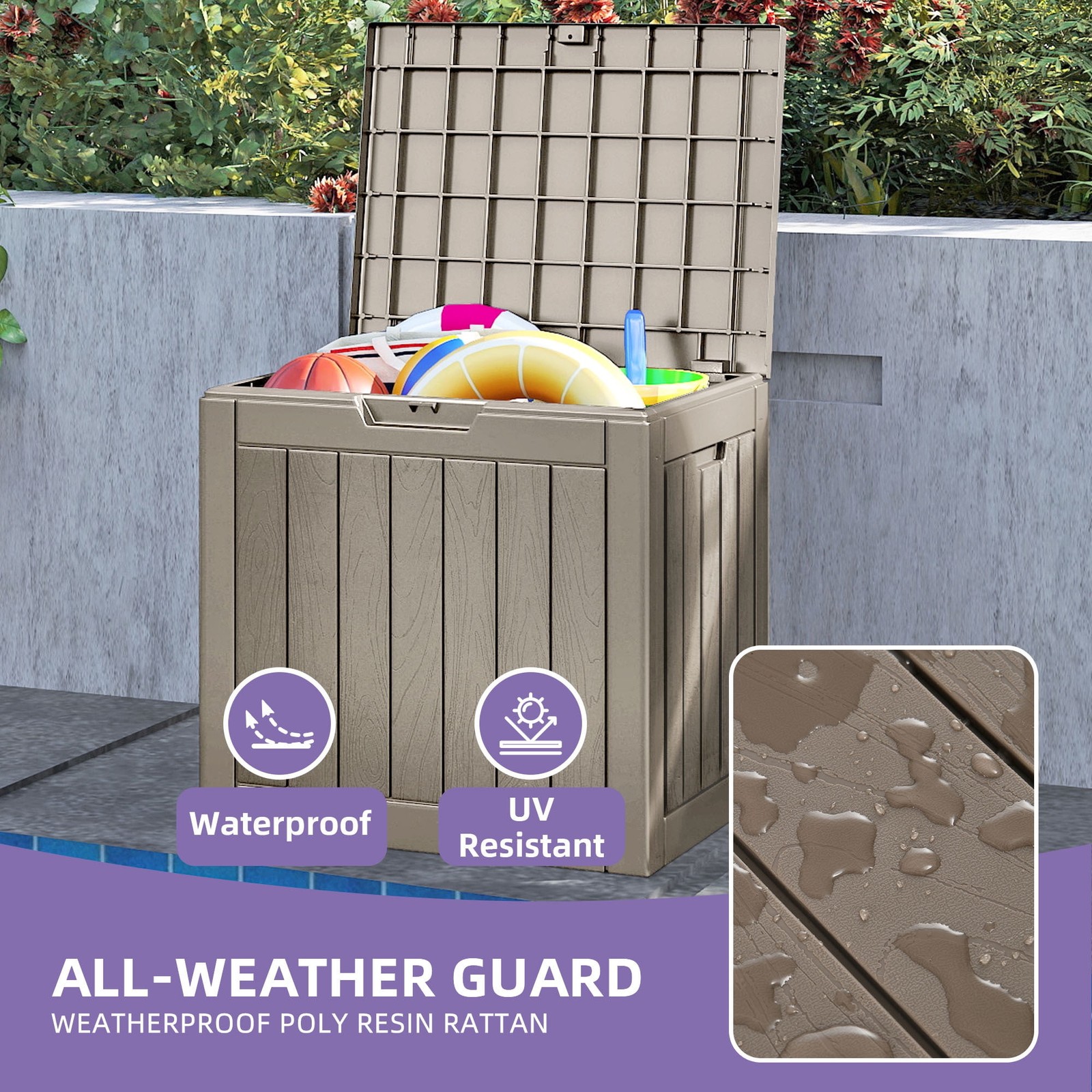 31 Gallon Lockable Resin Outdoor Storage Box, Waterproof Deck Box
