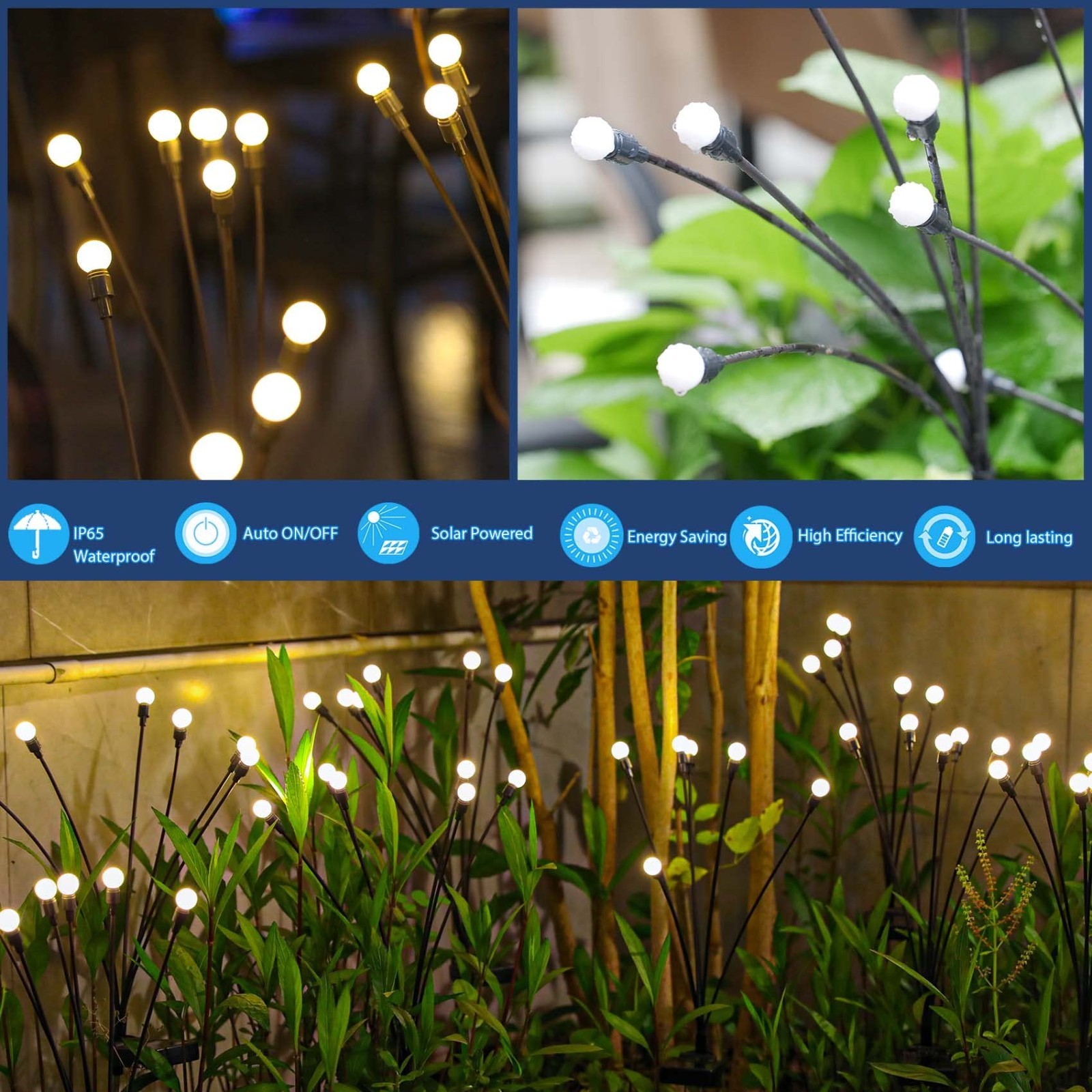 4 Pack Solar Firefly Lights Outdoor Swaying Warm White Waterproof (2/4/6/8 Avail
