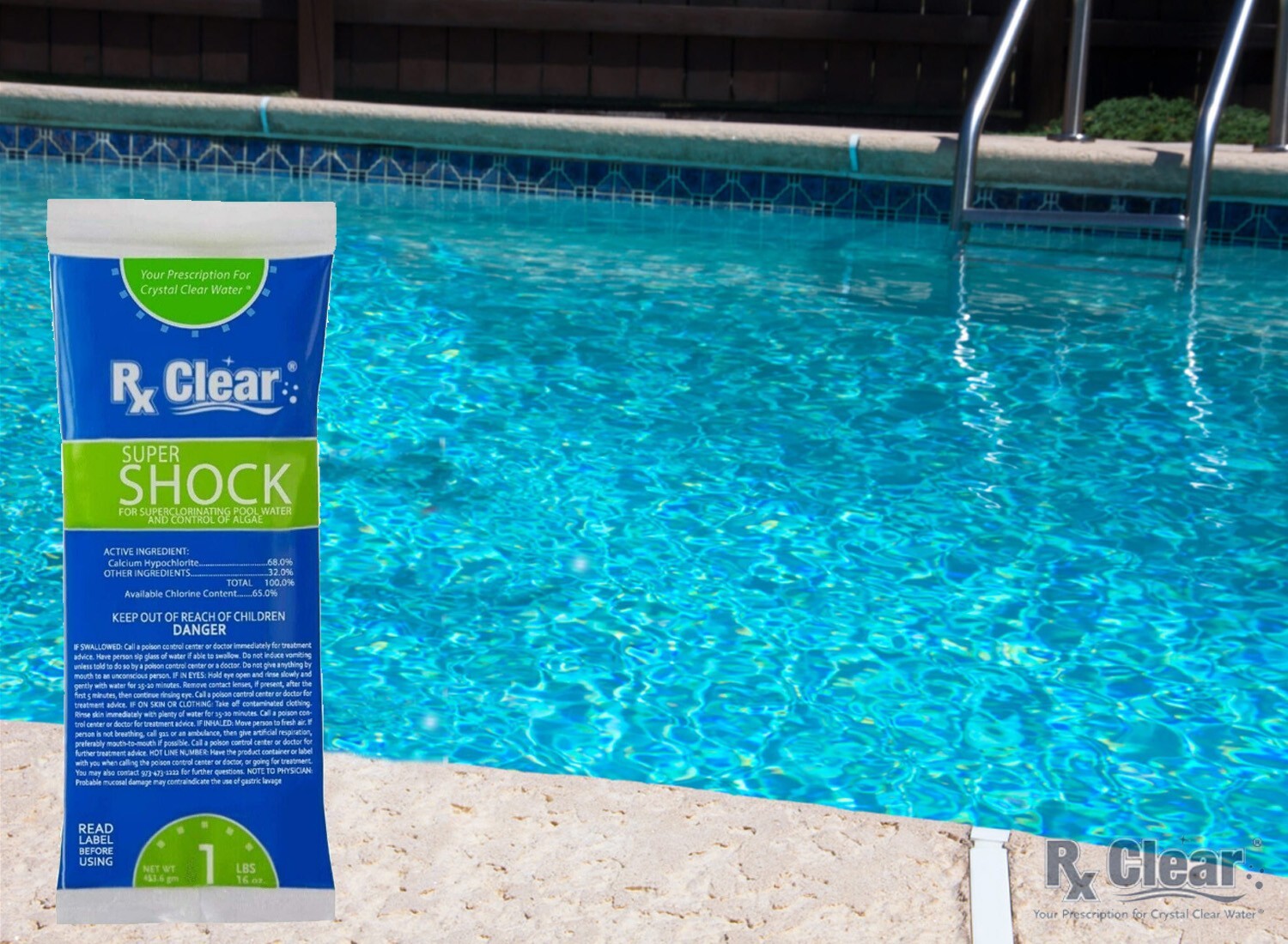 Rx Clear 68% Calcium Hypochlorite Super Shock Synergy Sanitizer – 12 x 1 lb Bags