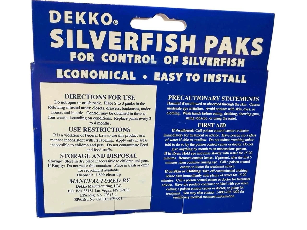 1 Box DEKKO Silverfish Control, Box of 24 Paks Packs , Pest Control – Bait