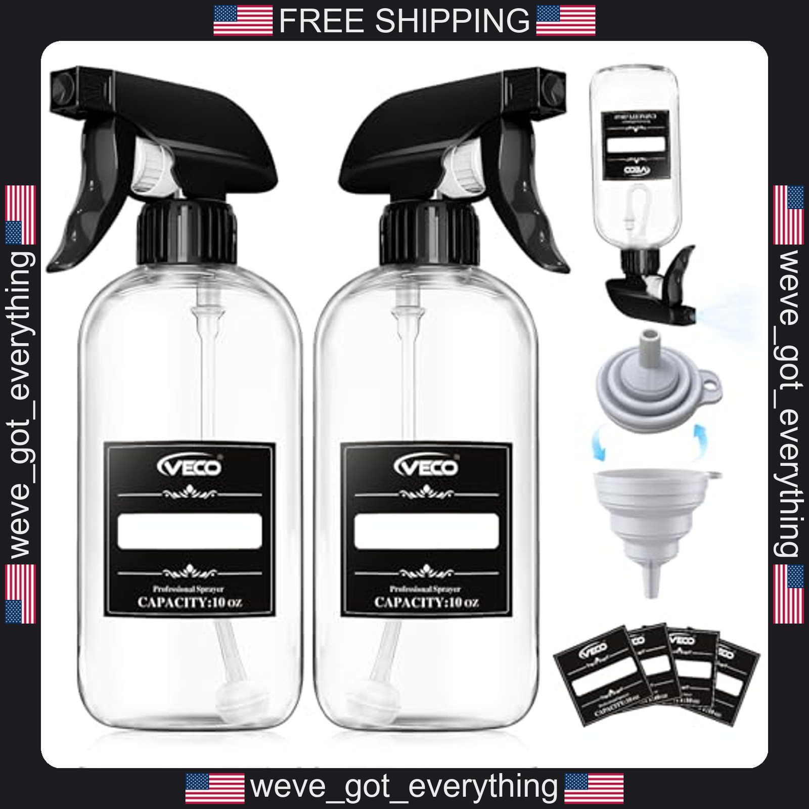 2 Pack 10oz Plastic Spray Bottles with Adjustable Nozzle