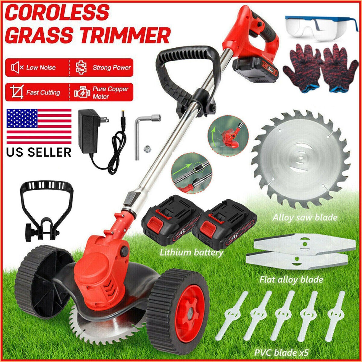 Cordless String Trimmer, Edger WeedWhacker Grass Eater Lawn Cutter 3.0ah Battery