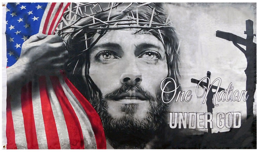 3×5 Jesus Reveal One Nation Under God 3’x5′ 100D Woven Poly Nylon Flag Banner