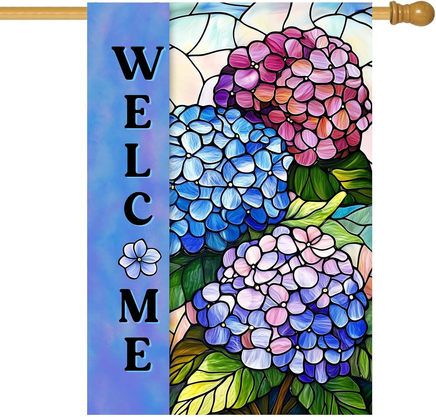 Hydrangea Spring Summer House Flag 28 X 40 Double Sided for outside Stained
