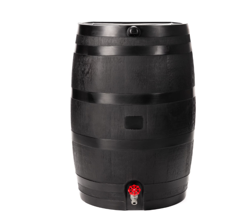 RTS Home Accents Polyethylene 50 Gallon Flat Back Eco Rain Barrel, Black Color