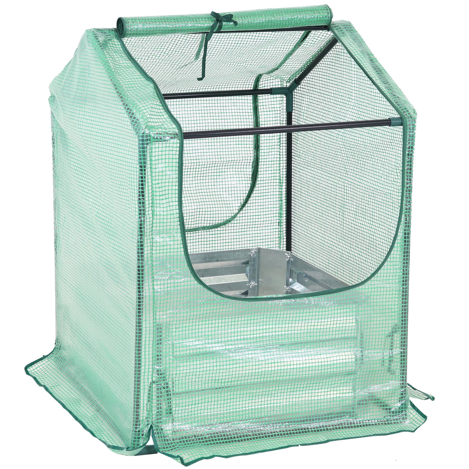 Galvanized Steel Raised Bed with Greenhouse – Green – 2 ft x 2 ft by Sunnydaze