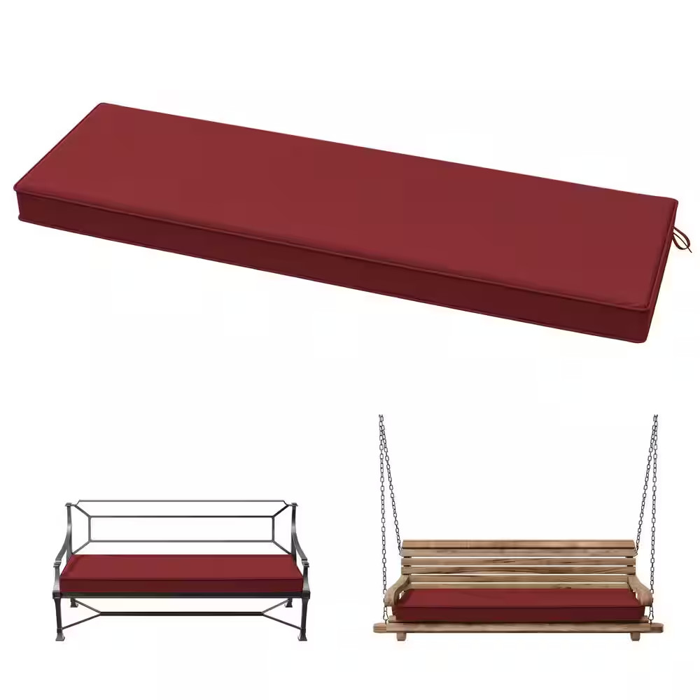 60 In. X 18 In. X 3.5 In. Rectangular Outdoor Porch Swing Bench Cushion Burgundy