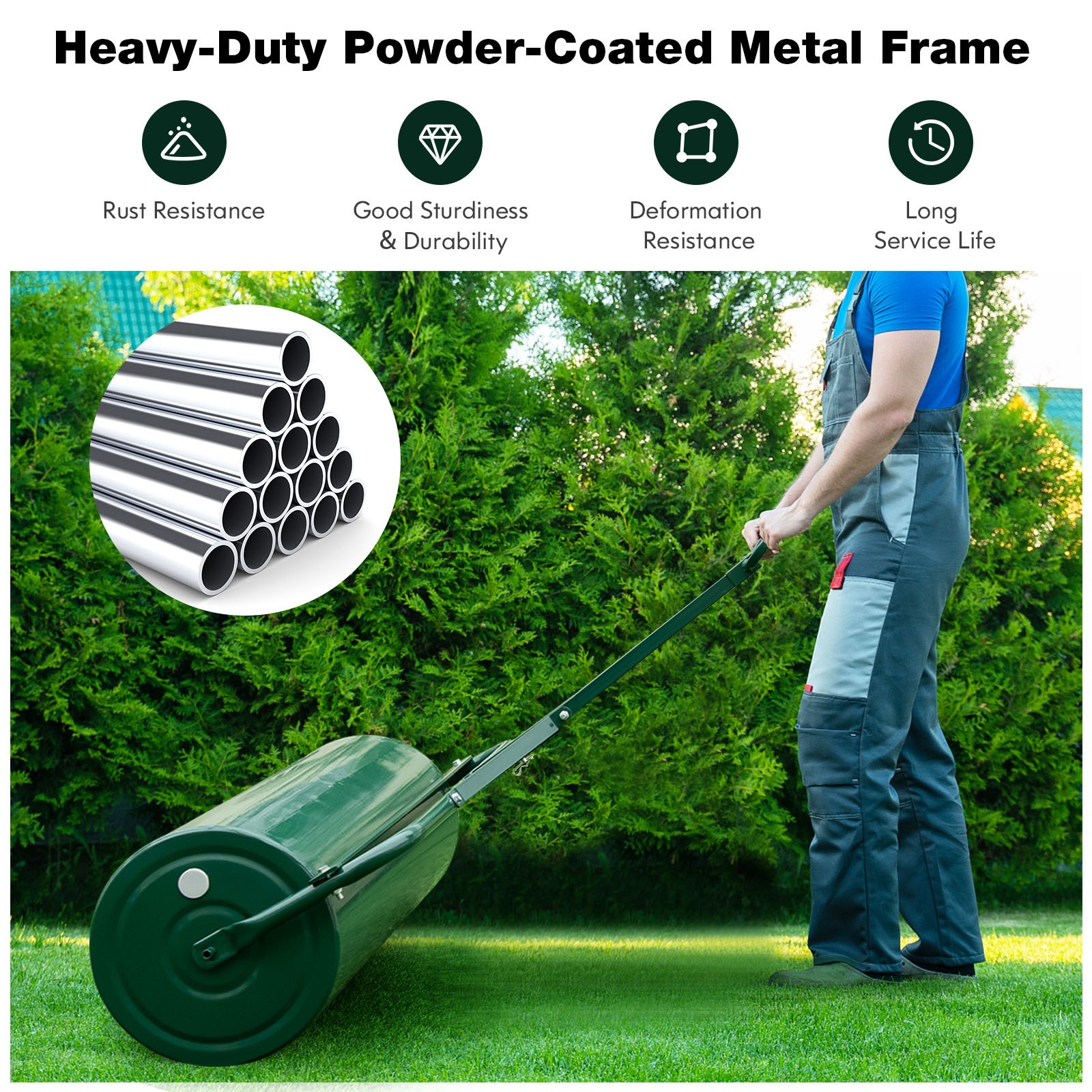 Lawn Roller Push/Tow Behind a Tractor Sod Drum Roller for Garden Yard Park Farm