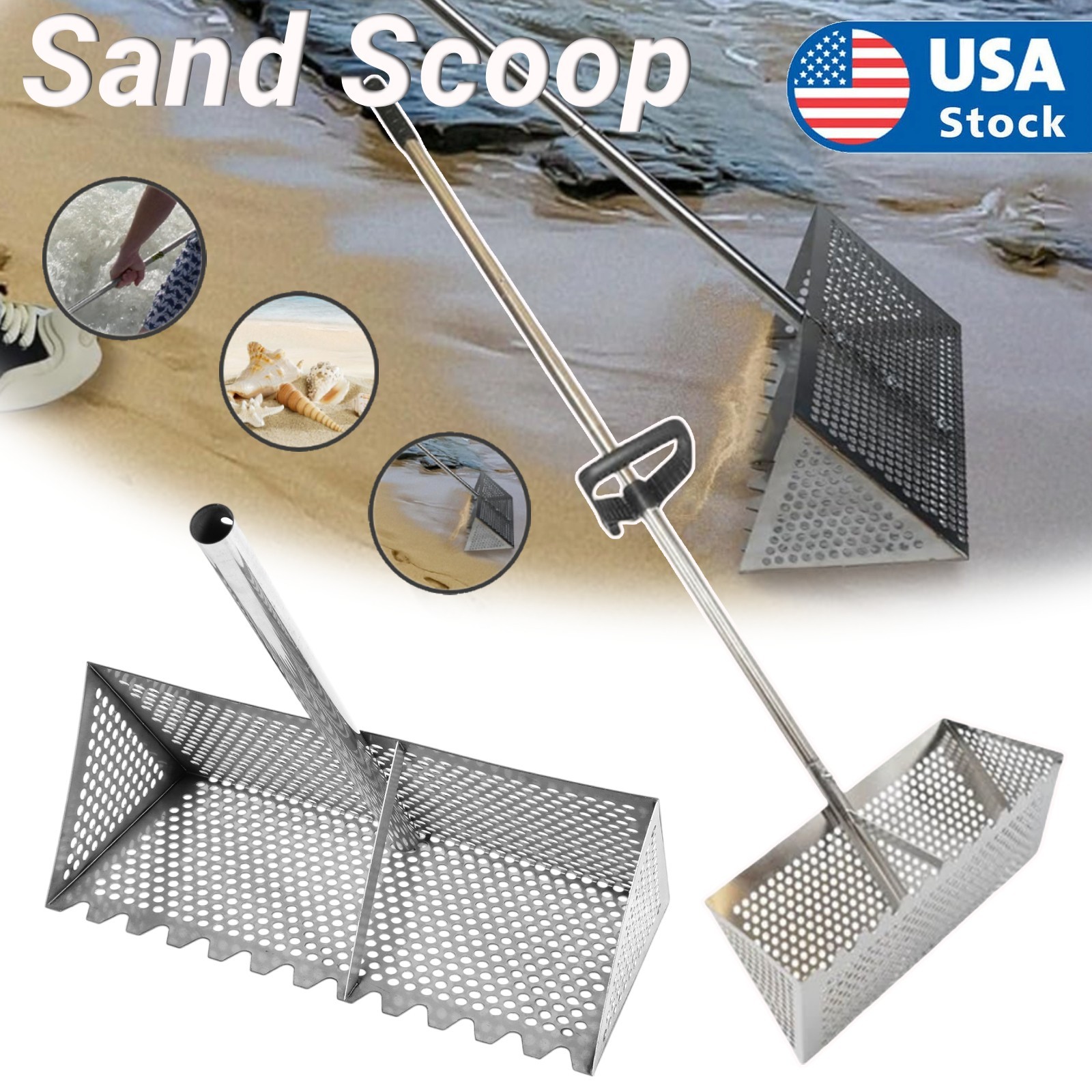Sand Flea Rake, Long Handle Sand Sifter for The Beach, Shark Tooth Sifter Comes