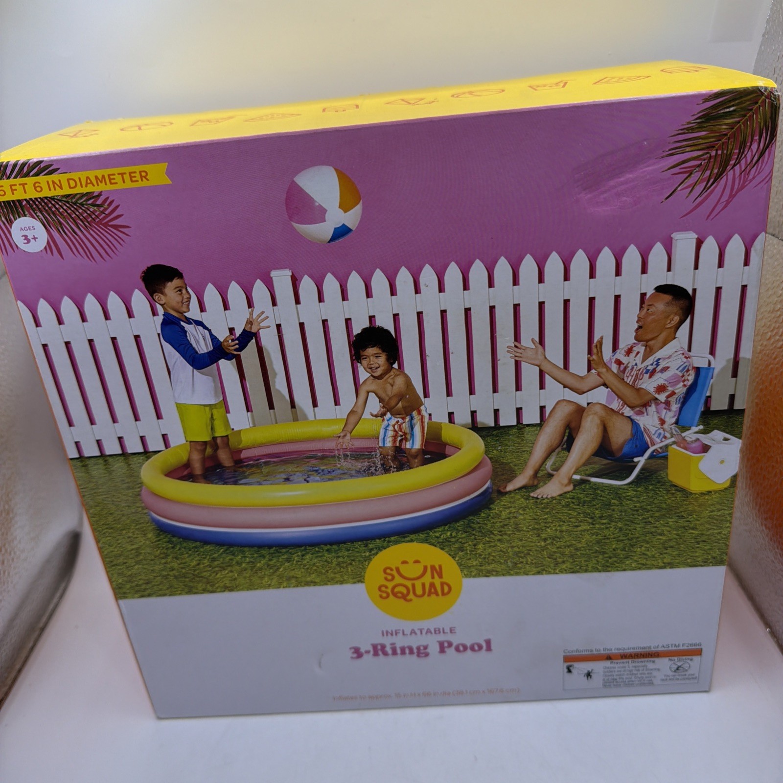 Sun Squad 3-Ring Inflatable Pool Vinyl Multicolor Round 5 ft 6 in Diameter
