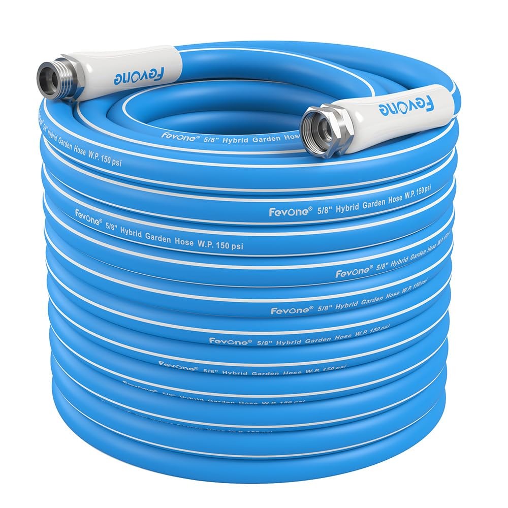 Fevone 100 ft Hybrid Polymer Garden Hose, Flexible & KinkFree Water Hose, 5/8…