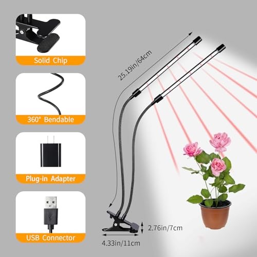 Black Grow Lights for Indoor Plants, 168 LEDs Clip Plant Lights, 2 Head 2 Pack