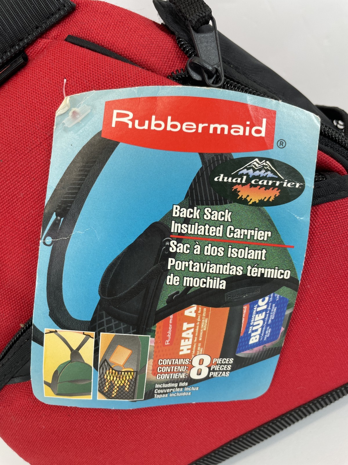 New Rubbermaid Dual Carrier Insulated Backpack Lunch Bag Cooler Red Black 8PC