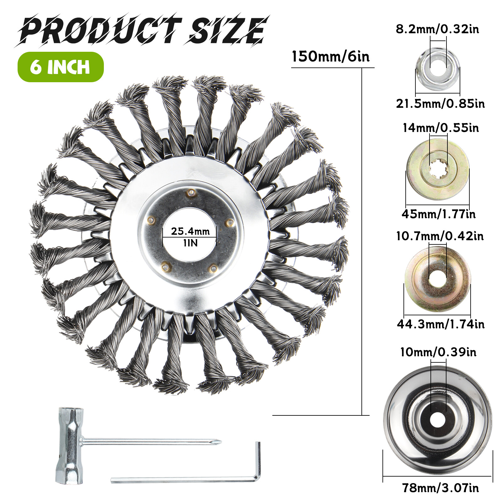 Steel Wire Weeding Grass Trimmer Head Weed Rotating Wheel Brush With Adapter Kit